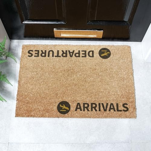 Artsy Mats - Departures Doormat - Made from Tufted Coconut Fibre - Non-Slip Natural Rubber Backed Door Mats Indoor - Heavy Duty, Decorative Outdoor Mats (60x40cm)