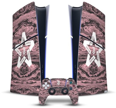 Head Case Designs Offizielle Juventus Football Club Marmor Schwarz & Pink Kunst Vinyl Haut Gaming Aufkleber kompatibel mit Sony PlayStation 5 PS5 Slim Digital Edition Console & DualSense Controller