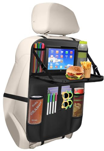 Boolico Auto Rückenlehnenschutz,Große Kapazität Organizer Kinder mit Faltbar Tisch und Tablet Aufbewahrung,600D Oxford Stoff Kick Matten Schutz für Autositz zurück 1Pcs