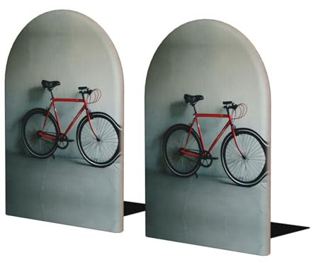 Buchstützen aus Holz, Retro-Fahrrad-Muster, Buchstützen für Regale, robuste Buchstützen, 1 Paar für Büro, Zuhause
