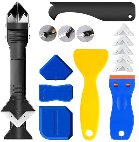 Silikon Abzieher Set, Silikonentferner Fugenabzieher 3 in 1 Silikonentferner Werkzeug aus 5 Silikon-Ersatz & 3 Fugenschaber-Pads, Silikonfugen Entferner für Bad Boden Küche Abdichtung