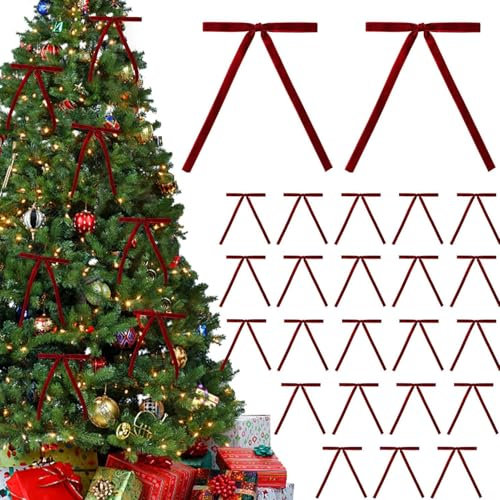 24 pezzi fiocchi di Natale in velluto per albero di Natale, fiocco di ghirlanda vintage fiocco di Natale, fiocchi per ghirlande per porte, fiocchi regalo artigianali rustici fiocchi (Wine Red)