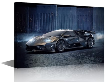 Gerahmte Wandkunst Cyberpunk Wandkunst, 1 Panel, Konzept-Auto-Bilder, Druck auf Leinwand für Wohnzimmer, Schlafzimmer, Wanddekoration, Supercar-Kunstwerk, Galerie, fertig zum Aufhängen, 91,4 cm B x 61