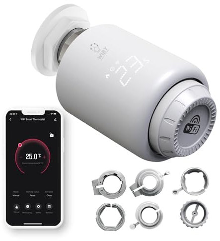 WIBY Testa Termostatica Intelligente per Radiatore,Termostatiche WiFi per Termosifoni,Termostato Intelligente Riscaldamento con App,Compatibile con Amazon Alexa/Home Assistant