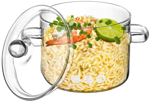 Tofficu Olla De Vidrio De Borosilicato De 1.35 L Olla De Vidrio Para Cocinar A Lento Para Cocinar A Lento Con Asa De Tapa Transparente Para