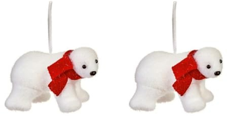 2 palline decorative da appendere all'albero di Natale a forma di orso polare, colore: bianco, 11 cm circa