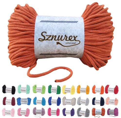 Makramee Garn 5mm x 100m Baumwollschnur Garn für Makramee-Schnur über 50 Farben Oeko-TEX Zertifiziert Baumwollkordel, Baumwollgarn mit Polyesterkern für DIY (Kürbis, 5mm/100 Meter)