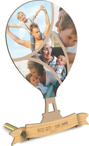 Personalisiertes Ballon Geschenk - Holzbild Mit Fotomosaik - Für Mädchen 3 Jahre, Ballon Fahrt, Geburtstag