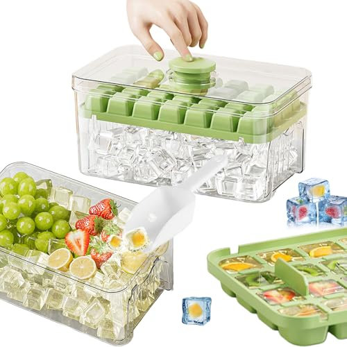 Eiswürfelbehälter mit Deckel und Behälter, CIYIN Eiswürfelform mit 56 Stück Eiswürfel, Einfaches Entnehmen durch Drücken, 2 Schalen, 1 Eiskübel und Schaufel, Zum Kühlen von Cocktail, Whiskey, Kaffee