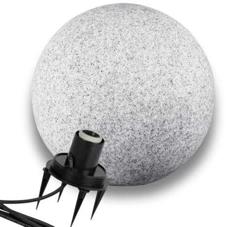 LightLogic Kugellampe Ø 58,5 cm-Gartenbeleuchtung E27 Fassung -IP65- Dekolampe fürGarten - Naturstein Optik -Außenbeleuchtung mit strom -Gartenleuchte