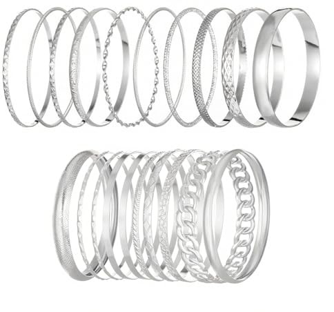 yolzhxe 20 Stück Armreif Set für Damen, Boho Armreifen, Stapelbare Armbänder, Vintage Indischer Schmuck Armbänder für Frauen Mädchen Geburtstag Geschenk, Silber