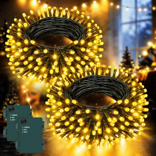 Dalugo [2 Pack Battery Powered Fairy Lights, 3M 30 LED Warm White Christmas Tree Lights with Timer, IP65 Waterproof String Lights Battery Operated for Indoor Outdoor