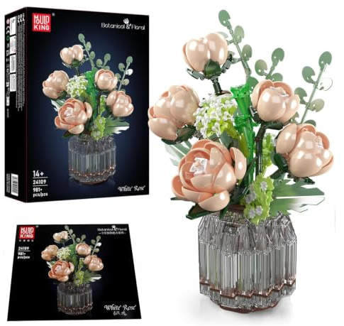 Mould King 24109 MOC Rosenstrauß Blumen Bausteine, 981 Teile Topfpflanzen-Blumenkunst ModellBausatz, Technik Spielzeug für Erwachsene und 14+ Jahre