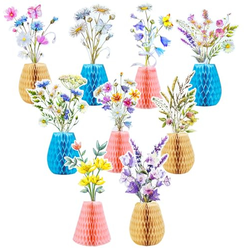 Boule Papier Decoration Boules Alvéolées 9 Pièces Fleurs en Papier,Centre de Table,Deco Fete Décoration été,Decoration Bapteme Guinguette Mariage Champetre Birthday Fleur Anniversaire Exterieur