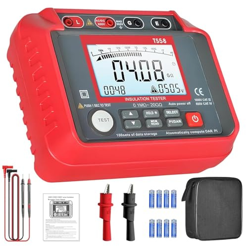 SURLABA Isolationswiderstandsprüfer, 0,1MΩ-10GΩ Megohmmeter mit 50V~1000V Ausgangsspannung, PI/DAR Test, 100 Datenspeicher, Voltmeter Megohmmeter für Motoren/Kabel/Transformatoren/Kondensatoren