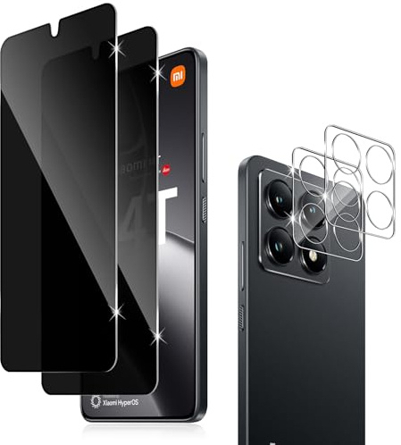 Holilo Para Xiaomi 14T 5G Protector de Pantalla Privacidad +Protector cámara Cristal Templado 【2+2 Piezas】,Anti Espía Privacy Vidrio Película HD Vidrio Templado Anti-Arañazos