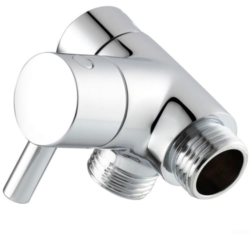 3 Way G1/2 T-Adapter Shower Diverter Valve Connector with Brass Body and Dual Outlet for Handheld or Fixed Shower Head, Compatible with Overhead Shower and Toilet Bidet Sprayer, Br(Silver)