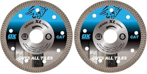 OX Trade XL Cuts All Tiles Diamond Blade – 115mm Dia x 22mm Bore, Ultra-Thin 1.3mm Segment Long Life Blade for Ceramic & Medium-Hard Natural Stone, Chip Free Cutting, Wet & Dry Cut, CAT-115/22