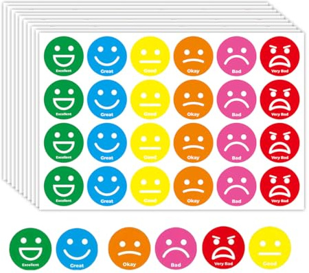 KAHZOR 1200 Stück Stimmungsaufkleber, Smiley Aufkleber, Smile Aufkleber Sticker, Belohnungssticker, Smiley, für Moderationskarten Moderationskoffer, Lehrer, Schule(2,5 cm)