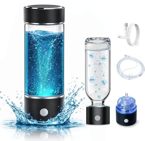 12000 PPB Hydrogen Glass Water Bottle with SPE PEM Tech, Universal Adapter - 450ML Portable Molecular Hydrogen Water Bottle Generator with 3-Minute Electrolysis, USB for Home, Office, Fitness, Gifts