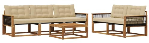 vidaXL Outdoor-Sofagarnitur mit Kissen 6 pcs Natur und Beige, Garten-Sofa, modernes Ecksofa, Robustes Loungemöbel, stilvolle Terrasse, Bequeme Sitzgruppe