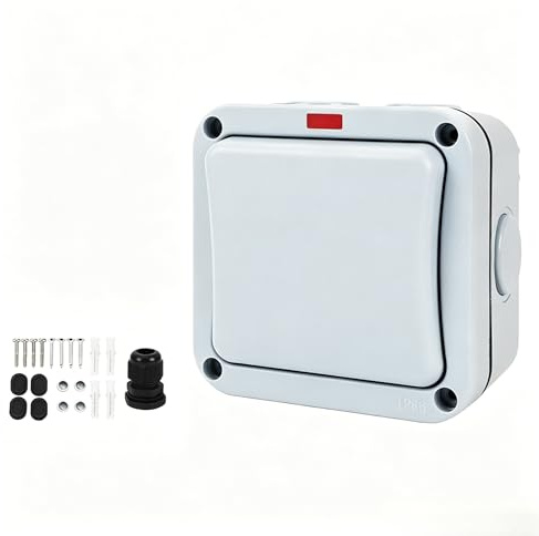 Lichtschalter Außen,Schalter Wasserdicht,Lichtschalter Unterputz,Feuchtraum Schalter Aufputz,Grau, 20 Ampere, 250 Volt,Geeignet für den Außenbereich, Garten, Balkon