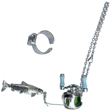 RWAJZAX Realistic Rotating Fishing Reel Pendant Necklace Angler Outdoor Accessories Pendant Neck Chain Rotating Handle Necklace Angler Gear