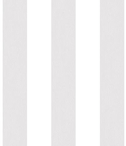 Galerie G67581 Smart Stripes 2, Wide Stripes Design Wallpaper, Light Grey/White, 10m x 53cm