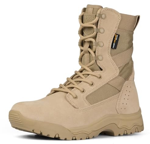 FREE SOLDIER Men's Work Tactical Boots 8 Inches Lightweight Combat Boots Durable Suede Leather Military Boot Desert Boot(Bright Tan 10.5)