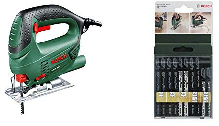 Bosch PST 650 Seghetto Alternativo Compact Easy, Nero/Green + Bosch 2609256744 Set Misto, Lame Seghetto, Legno