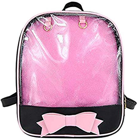Zaino Ita Bag, Borsa Carina Caramella in Pelle per Ragazze, Cartella da Spiaggia Estiva con Bowknot e Finestre Trasparenti per Decori Fai da Te, Nero e Rosa