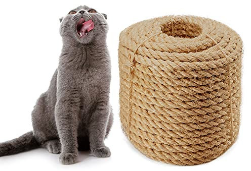 Corde de Jute 6mm pour Chat Grattoir Réparer et remplacer Le Poteau de Chat, DIY Meubles à griffer pour Chat - Arbre à Chat, Tapis à gratter, Chaton Botteur Jouets, Jute Naturel 30m/98 pi