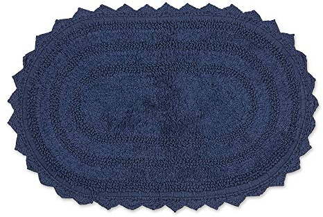DII Crochet Collection Reversible Bath Mat, Small Oval, 17x24, French Blue