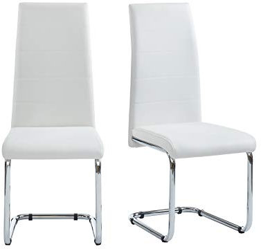 BAÏTA - Chaises Mara Lot de 2 Simili Blanc Pieds métal chromé