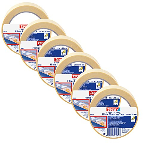 tesafix 64621 Verlegband Standard Feuchtigkeitsbeständiges Doppelklebeband zur Befestigung und Fixierung - transparentes Klebeband - je 25 m x 5 cm | 6er Pack