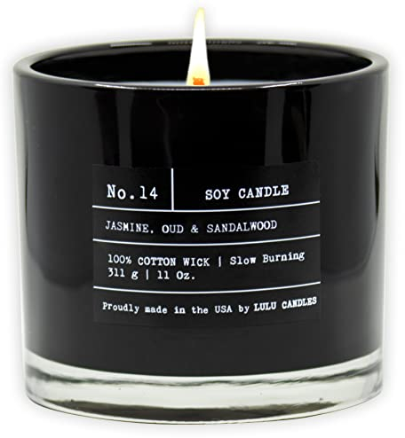 Lulu Candles | Jasmine, Oud & Sandalwood | Luxury Scented Soy Jar Candle | Hand Poured in The USA | Highly Scented & Long Lasting (11 Oz.)