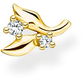 THOMAS SABO Sabo Damen Einzel Ohrstecker Gold Blätter mit weißen Steinen 925 Sterlingsilber H2222-414-14
