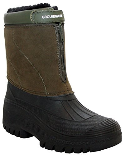 Groundwork Originals Mens Mid Calf Water Resistant Snow Rain Thermal Fur Fleece Lined Winter Mud Mucker Farm Yard Boots (10 UK, Khaki Suede, numeric_10)