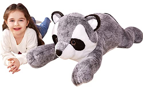 IKASA Groß Waschbär Stofftier Riesen Kuscheltier - 78cm Gross Plüschtier Süße Riesige Flauschige Weich Jumbo Plüschtiere Stofftiere Plüsch Spielzeug Tier - Geschenk für Kinder (78cm, Grau)