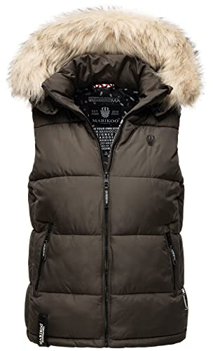 MARIKOO Damen Winter Weste Steppweste mit Kapuze und Fellkragen B896