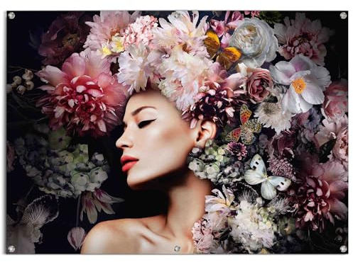 REINDERS Gartendeko, Frau mit Blumenhut, Garten, Bilder, Wanddeko, Room Decor, Leinwand, Rosa, 100 x 140