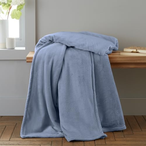 Catherine Lansfield Extra Large Raschel Velvet Touch, 200x240 cm, Blanket Throw, Lansfield Blue