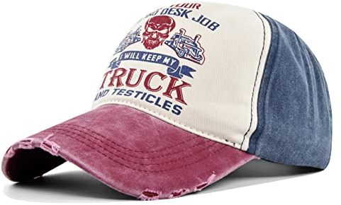 YULOONG Trucker Cap Vintage Baseball Cap Washed Denim Skull Pattern Verstellbarer Outdoor Sonnenhut 100% Baumwolle für Herren Damen C