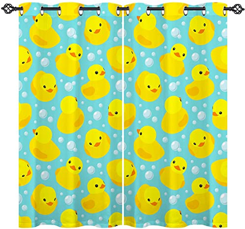 ANHOPE Cartoon Gelbe Gummi Ente Gardinen Blickdichte mit Ösen Kinder Jungen Mädchen Thermo Vorhänge Blackout Curtain Vorhang Wohnzimmer Schlafzimmer Verdunklungsvorhänge 2er Set H 138 x B 117 cm