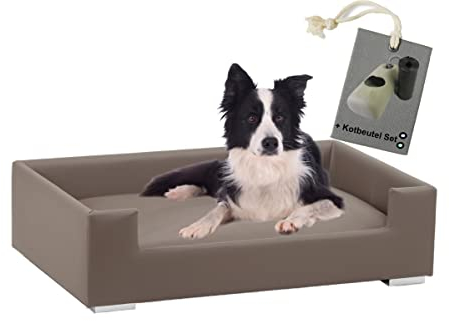 Rohrschneider Hundesofa Candy | Hundebett Couch für ultimativen Komfort | Hunde Kissen mit Rand ideal als Hunde Reisebett | Hundkorb und Hundebett kleine Hunde (Taupe)