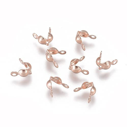 PandaHall 20pcs 304 Stainless Steel Bead Tips Knot Cover 7.5x4x3.5mm Rose Gold Metal Open Clamshell Fold-Over Bead Tips Mini Calotte Ends Caps for DIY Jewelry Making