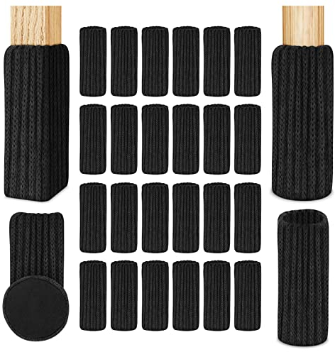OSDUE Stuhlsocken, 24 StückElastisch Möbelsocken Gestrickte, Filz Stuhlbeinkappen, Dicke Unterseite, Antirutsch Pads für Möbel, Tisch, Bodenschutz, Vermeiden Sie Kratzer &Geräusche (Schwarz)