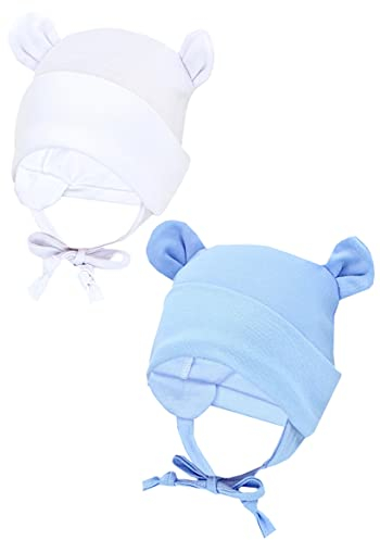 TupTam Bonnet pour Bébé avec Cache-Oreilles, Blanc/Bleu/avec Oreilles, 50-56