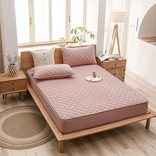 Fnhy Spannbettuch,Boxspringbett Spannbettlaken,Wasserdichtes Spannbettlaken aus Baumwolle, weiche und atmungsaktive Tagesdecke, Rosa, 180 x 200 cm