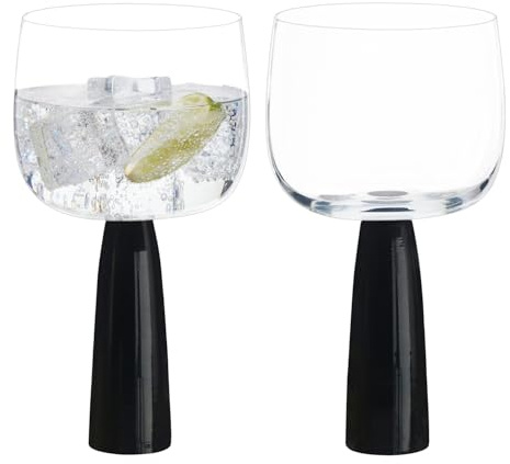 Anton Studio Designs Oslo Handmade Gin Glasses for Wine, Cocktails, or Water - 500 ml - Black - Set of 2 Elegant Cocktail Glasses